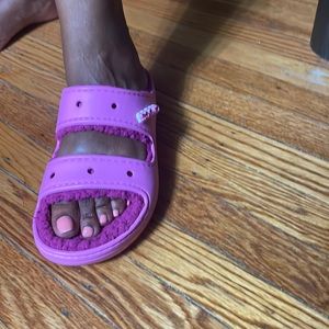 Fur sandal crocs, size 8 runs small
